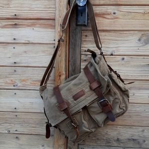 Kattee Camera-Book Messenger Bag Canvas and Leather